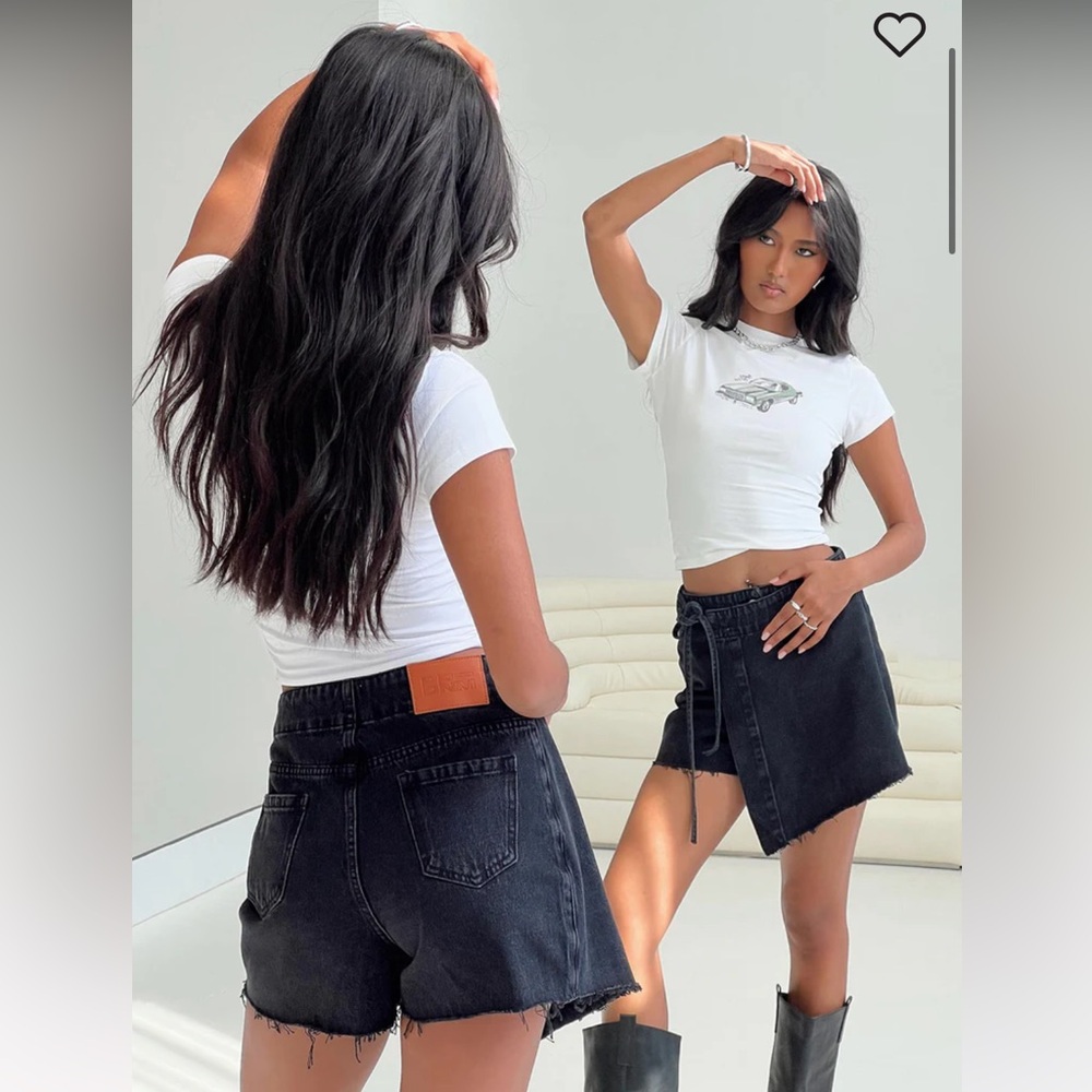 NWT Princess Polly Black Mini Denim Tie Front Skort